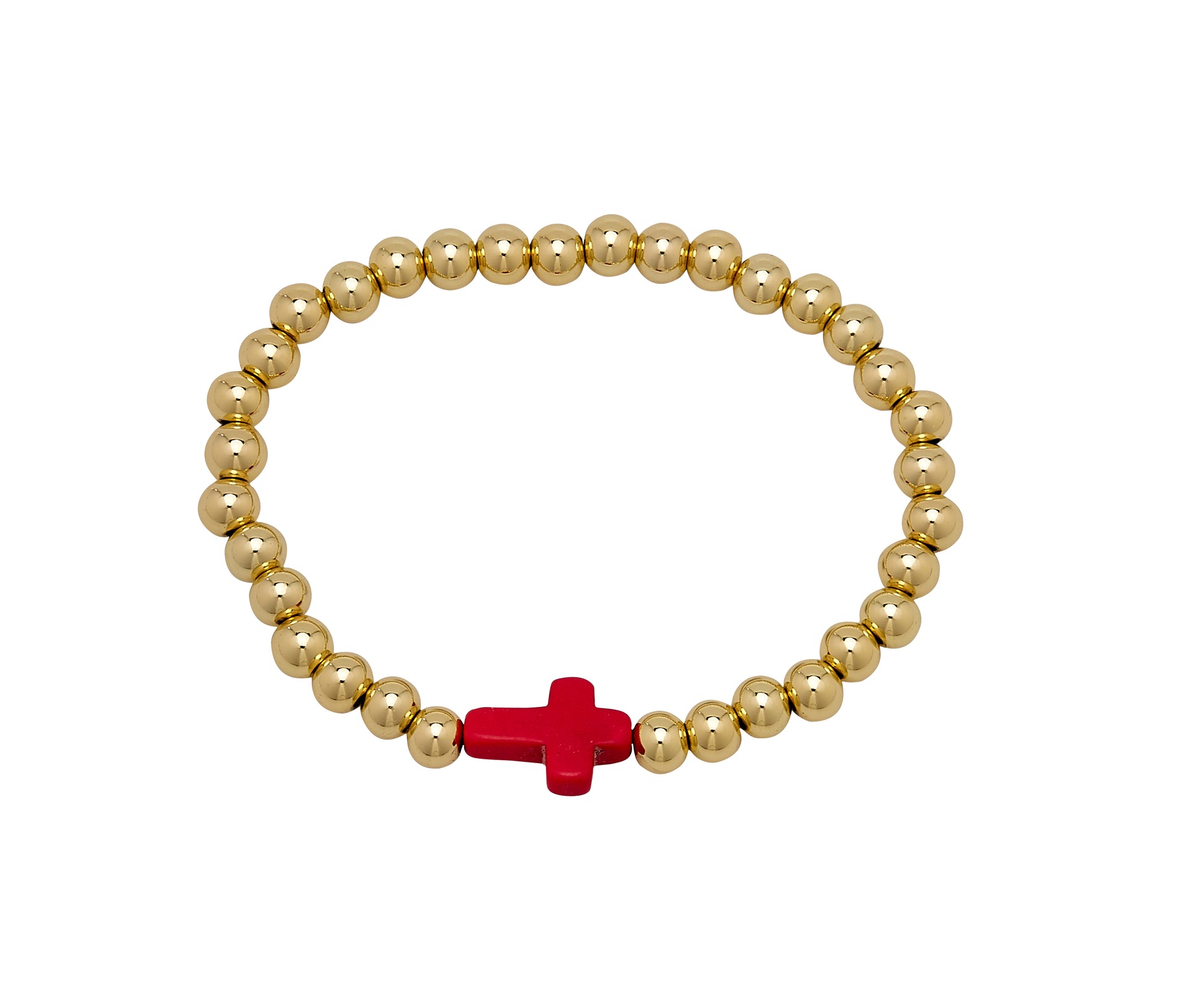 Water Resistant 14 Kt Gold Ball Bracelet With Stone Cross