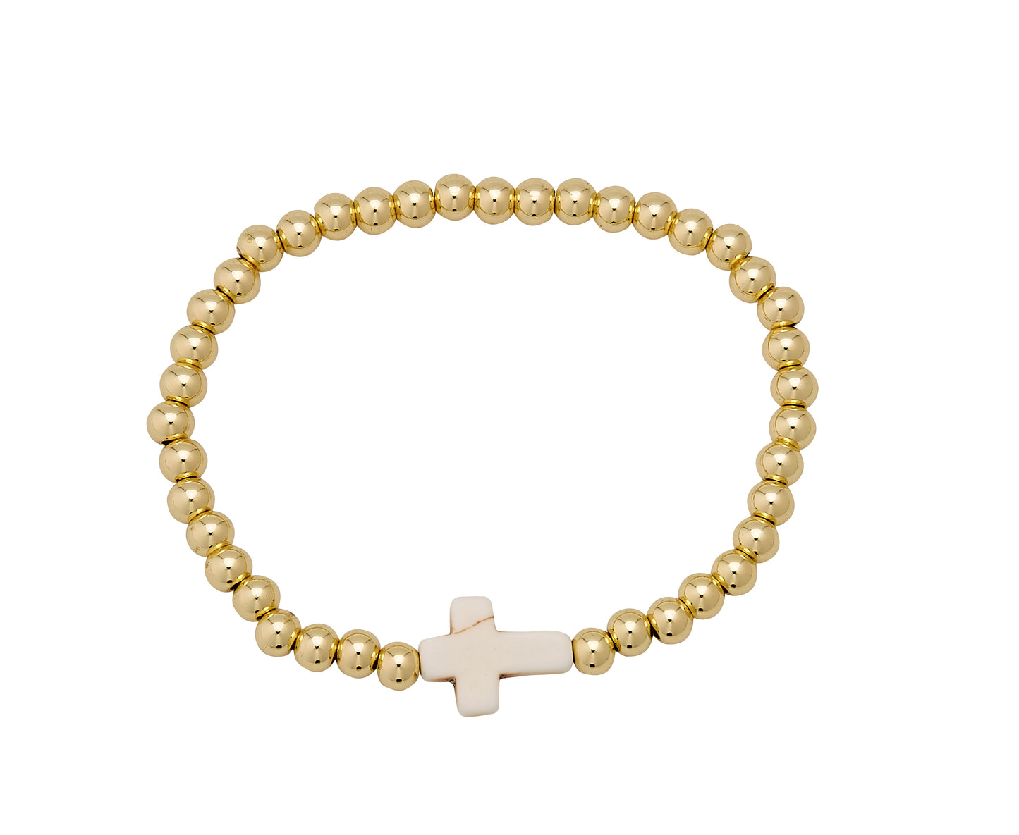 Water Resistant 14 Kt Gold Ball Bracelet With Stone Cross