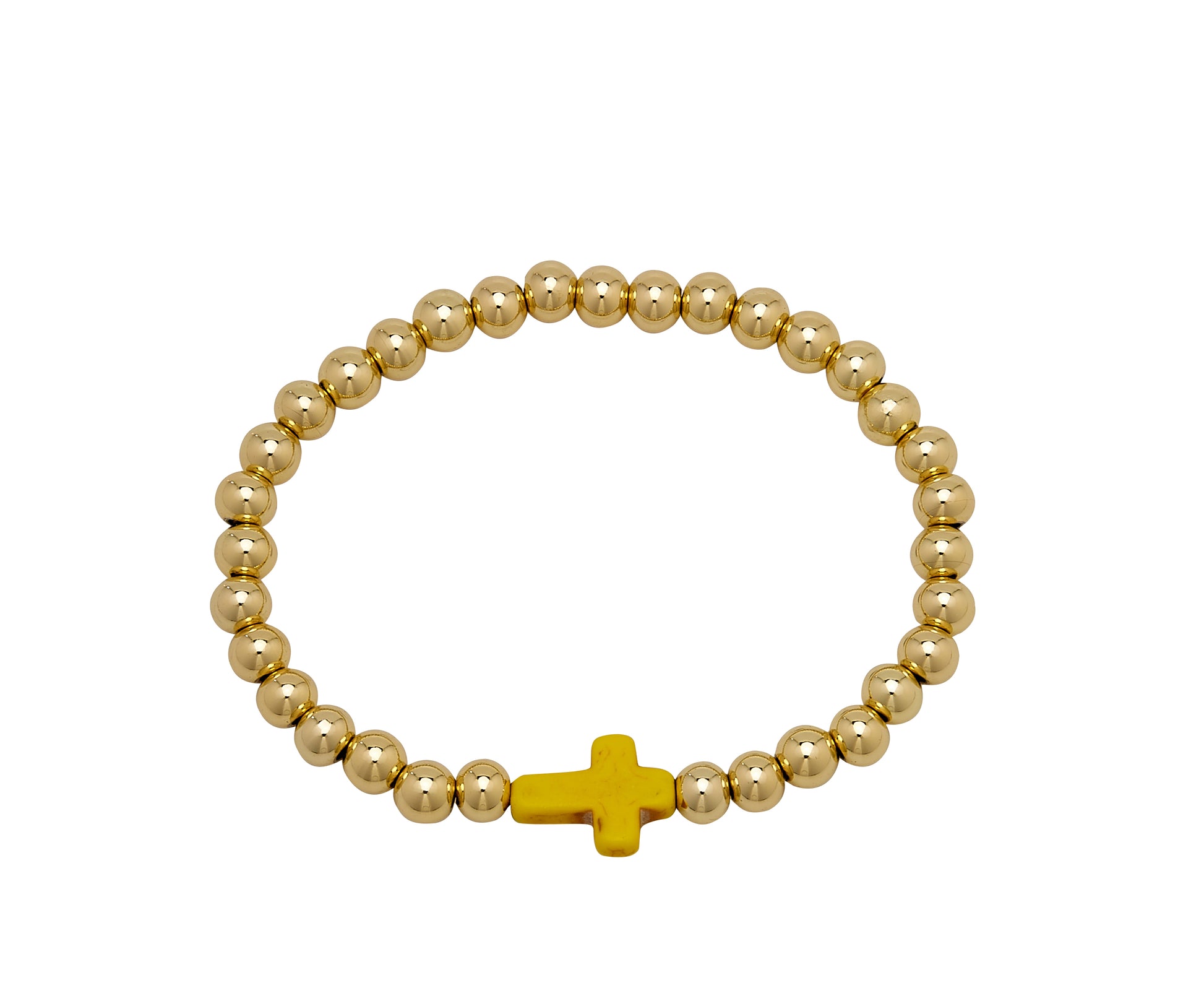 Water Resistant 14 Kt Gold Ball Bracelet With Stone Cross