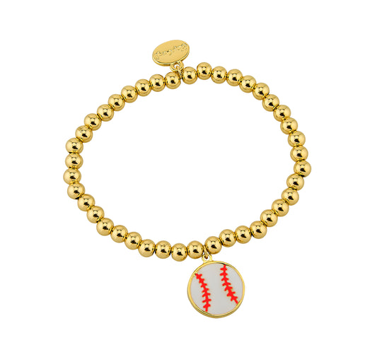 Gold Ball Water Resistant Bracelet With Baseball Charm