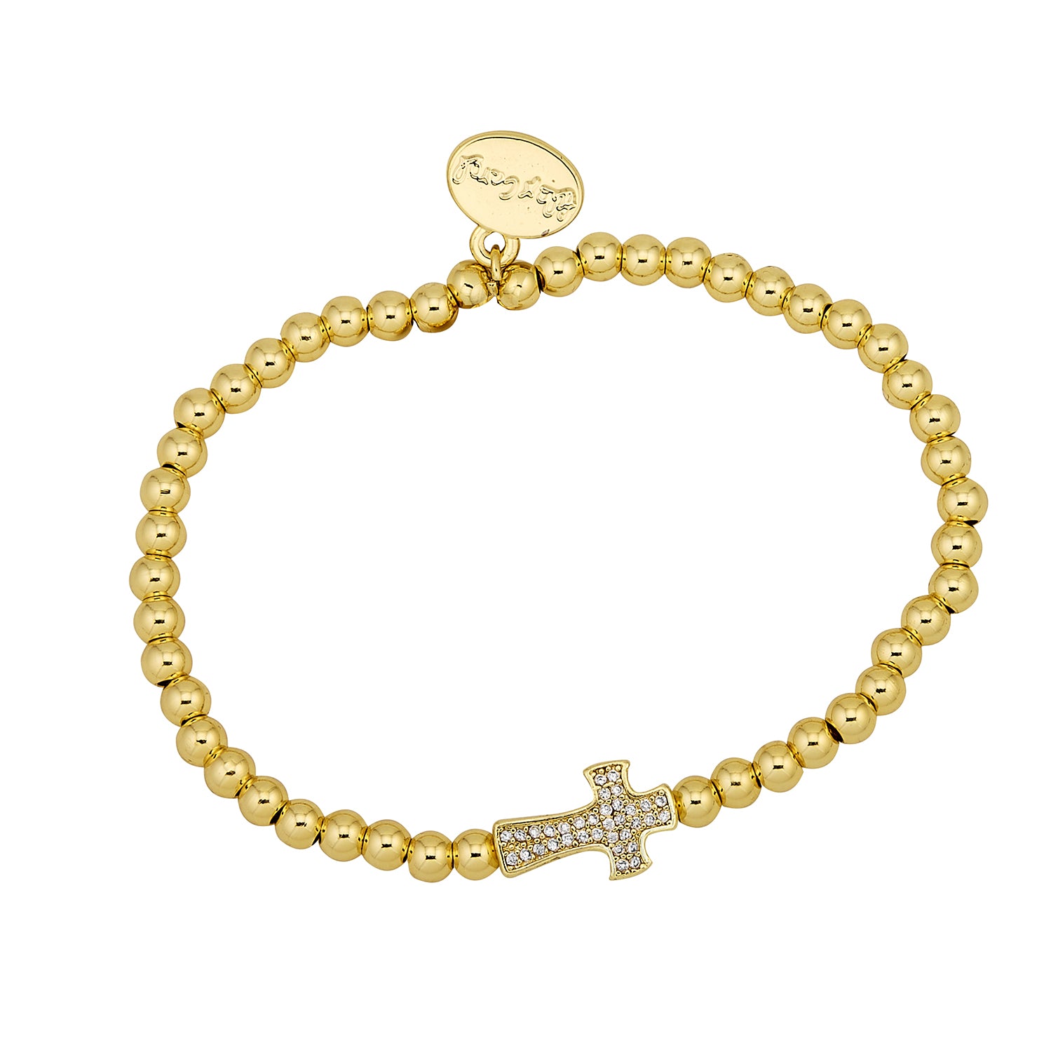 Gold Ball Water Resistant Bracelet With Cross