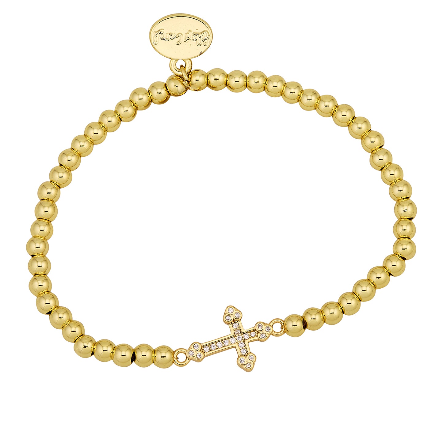 Gold Ball Water Resistant Bracelet With Cross
