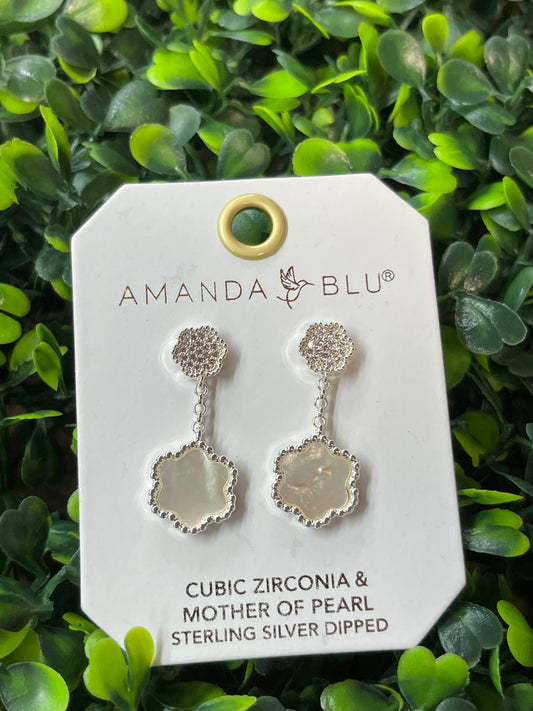 Silver Clover CZ & Mother of Pearl Earrings