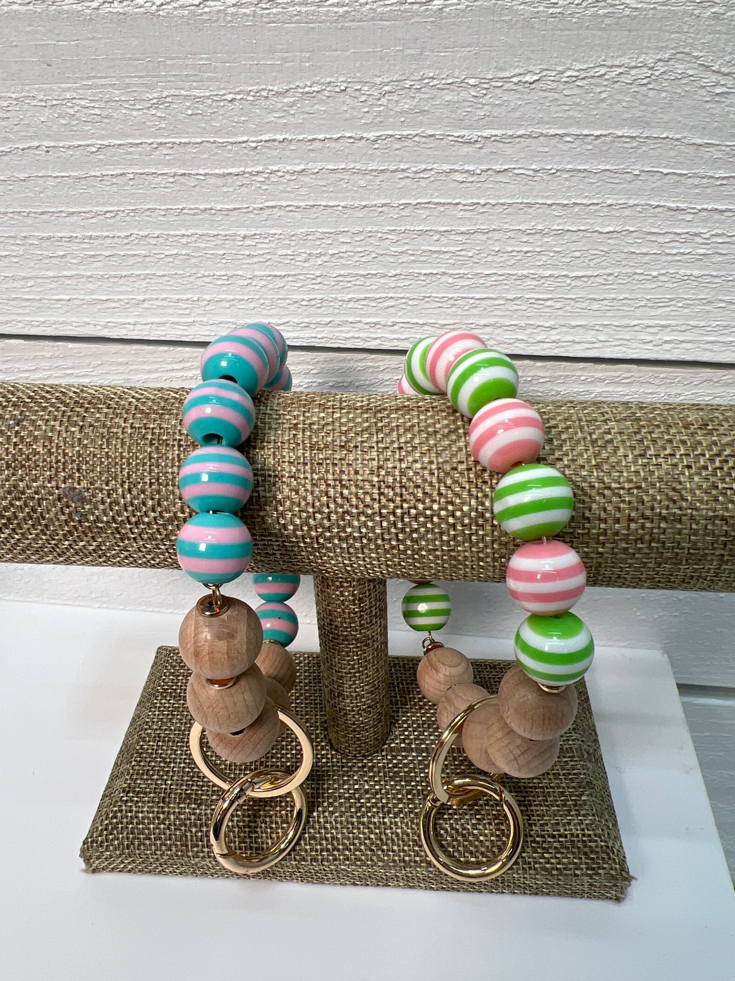 Wooden and Striped Bead Key Chain