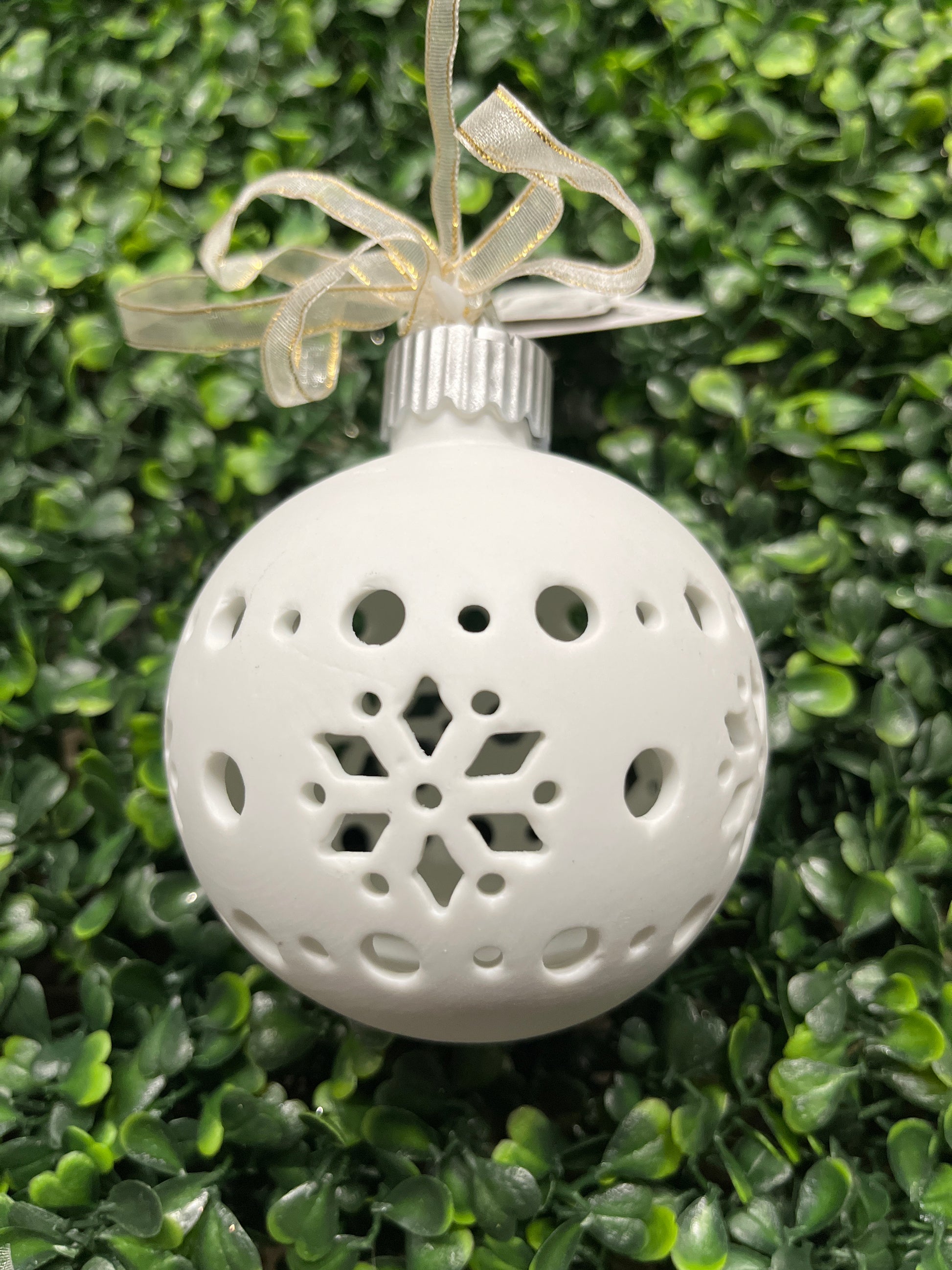 White Ceramic Light Up Snowflake Ball Ornament