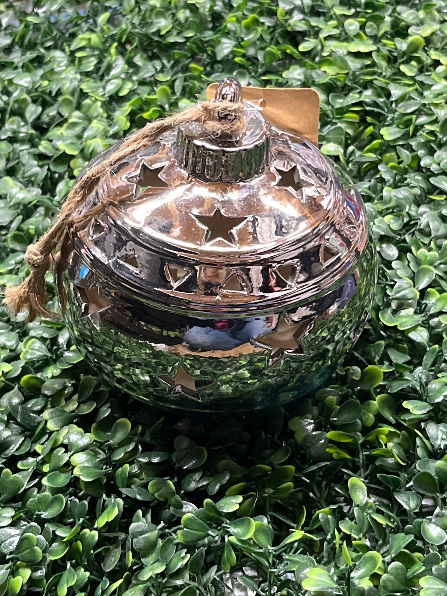 Silver Glass Ball With Stars Light Up Ornament