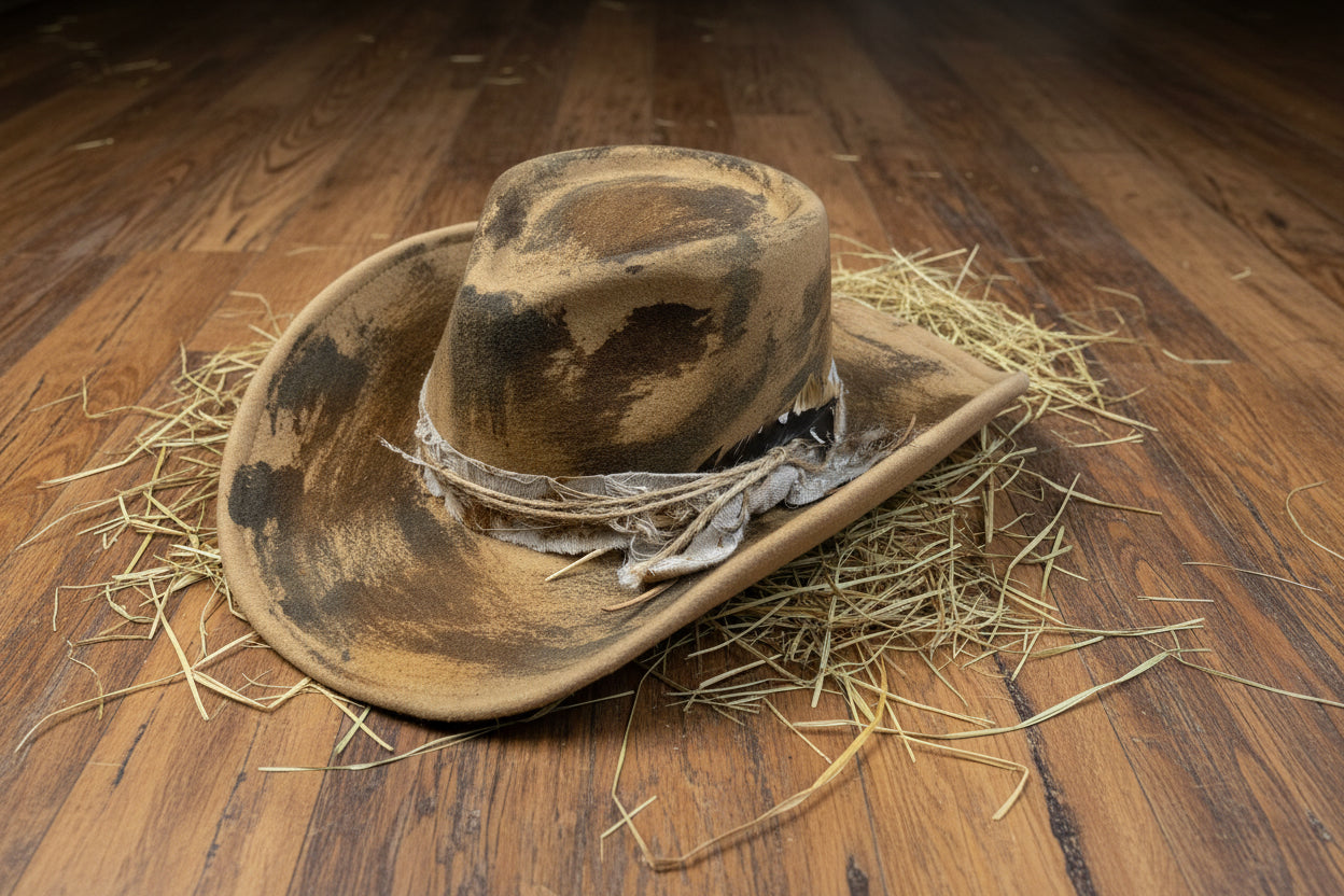 Distressed Western Beige Hat