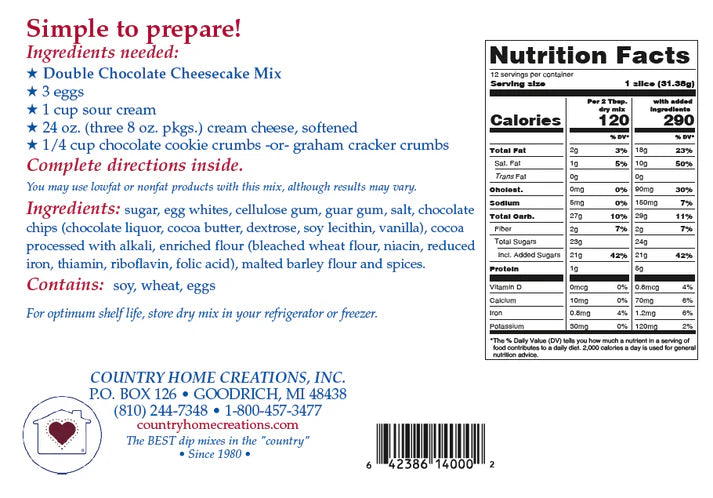 Artisan Kitchen Baked Chocolate Cheesecake Bar Mix