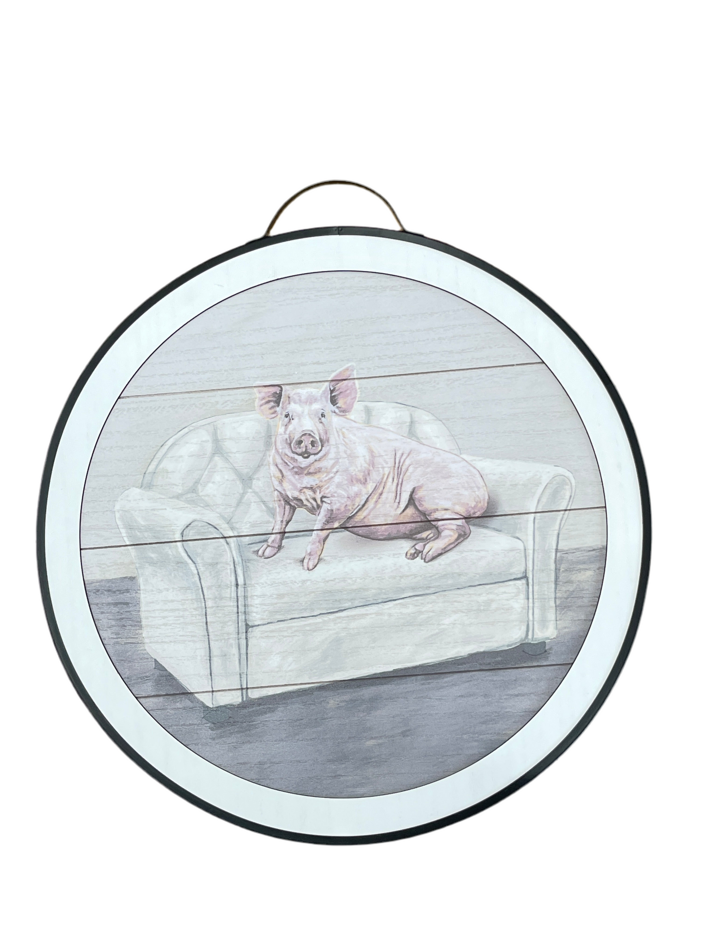 Round Farmhouse Picture Of Animal In Bathtub & Couch