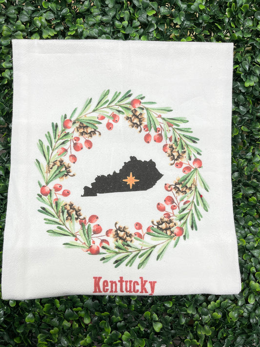 Christmas Wreath Kentucky With Star Tea Towel