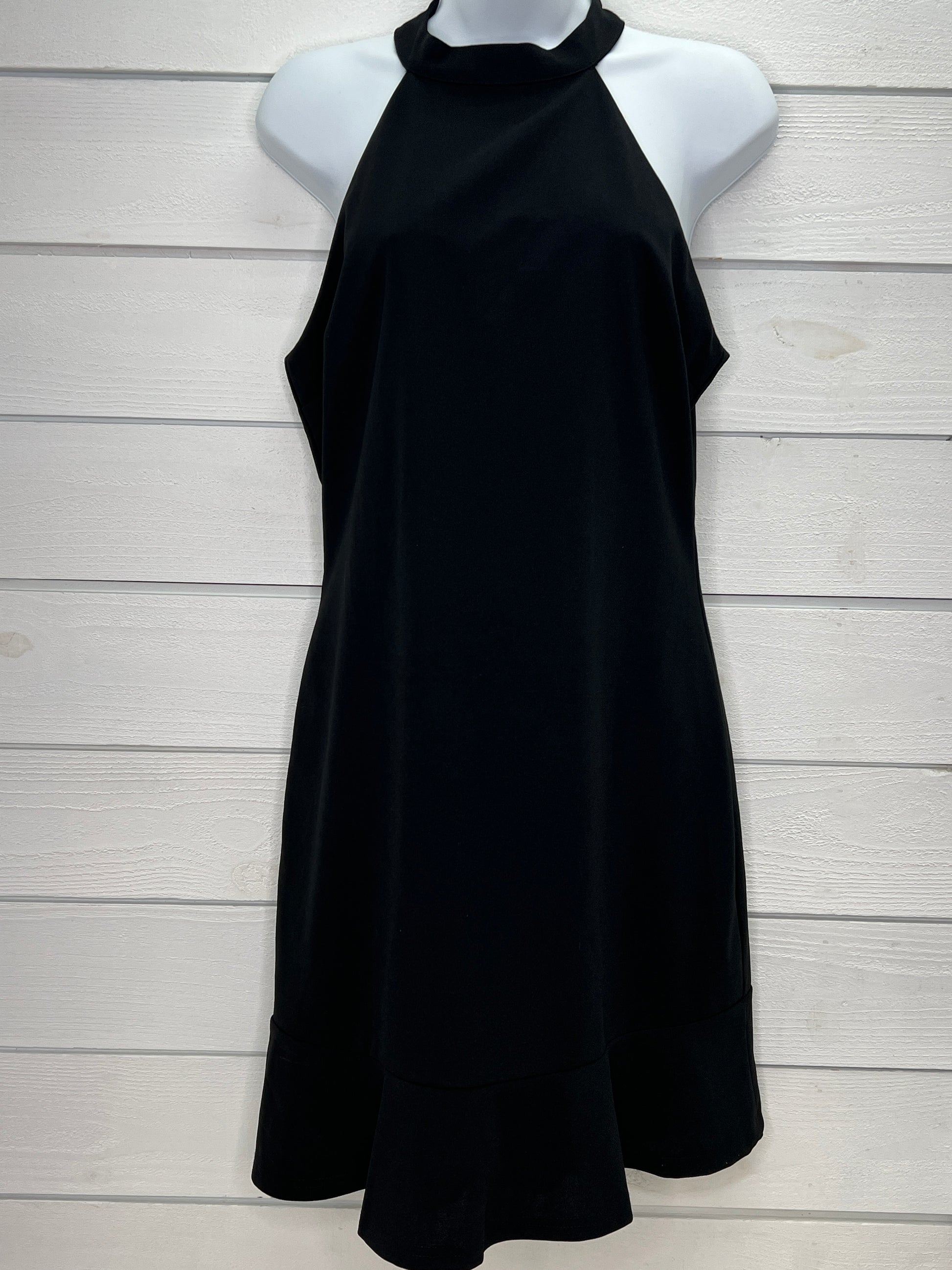 Black Sleeveless Heavy Knit Ruffle Dress With Mock Neck