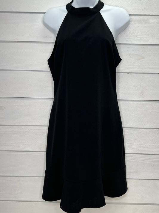 Black Sleeveless Heavy Knit Ruffle Dress With Mock Neck