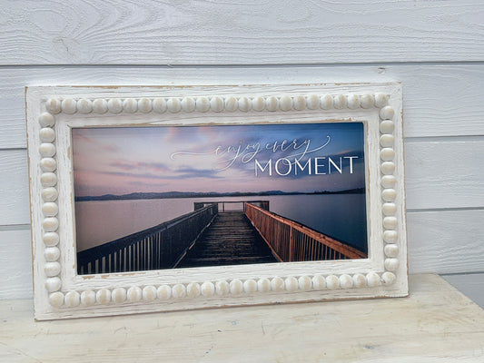 Enjoy Every Moment White Beaded Picture
