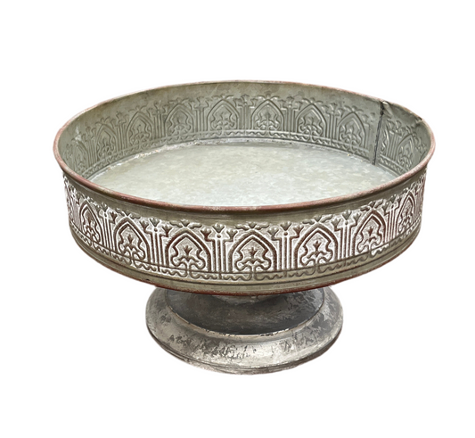 Metal Ornate Round Tray On Stand