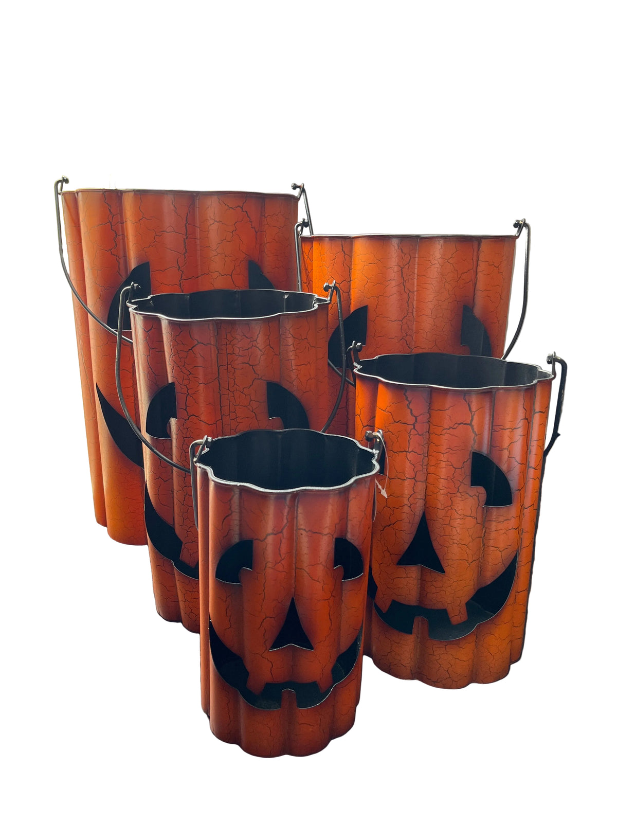5pc Wavy Metal Jack-O-Lantern Buckets
