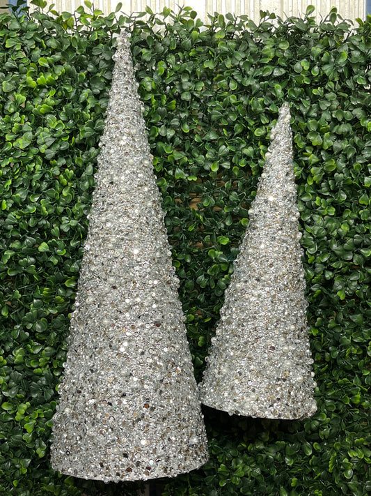 Glitter Sequin Pearl Paper Cone Tree Set