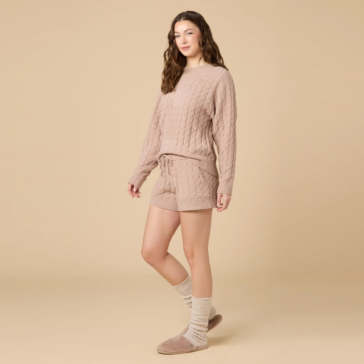 Softies Cable Knit Marshmallow Crew Neck with Short Set
