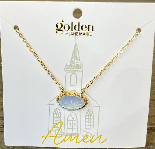 18K Gold Plated Chain Necklace With Moonstone Oval