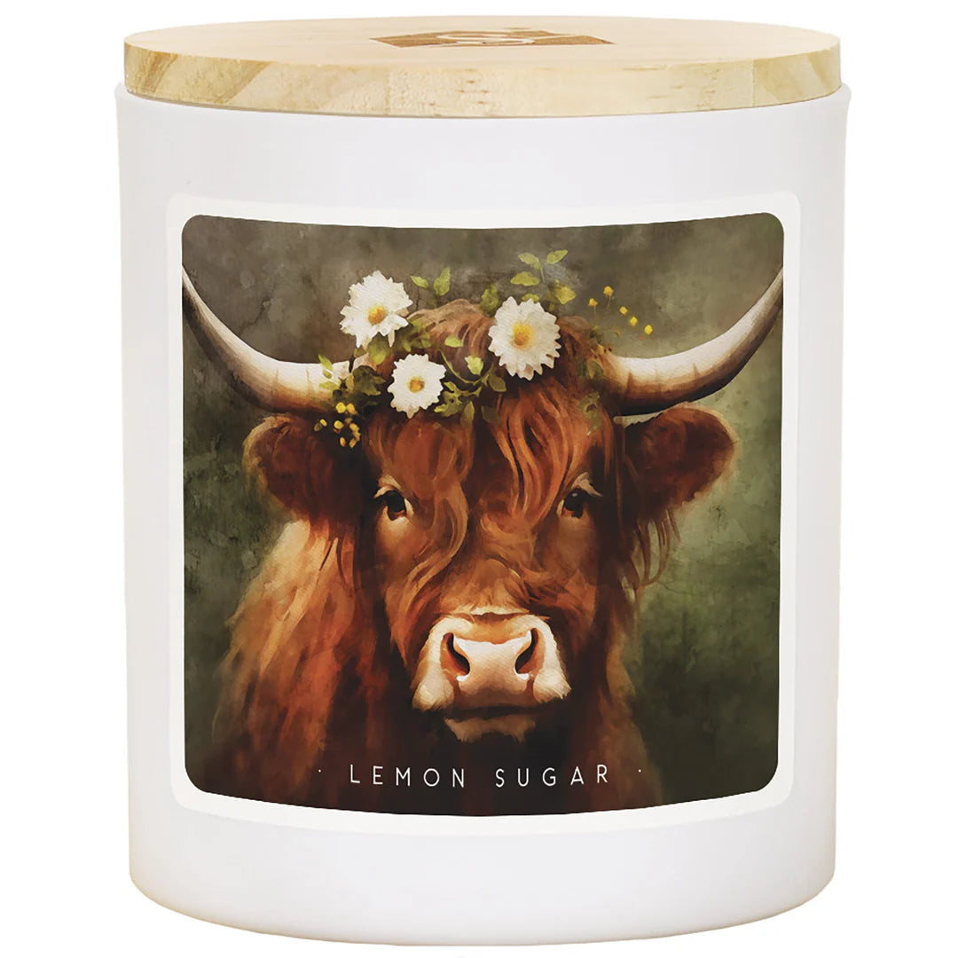 Floral Highland Cow Candle- Lemon Sugar