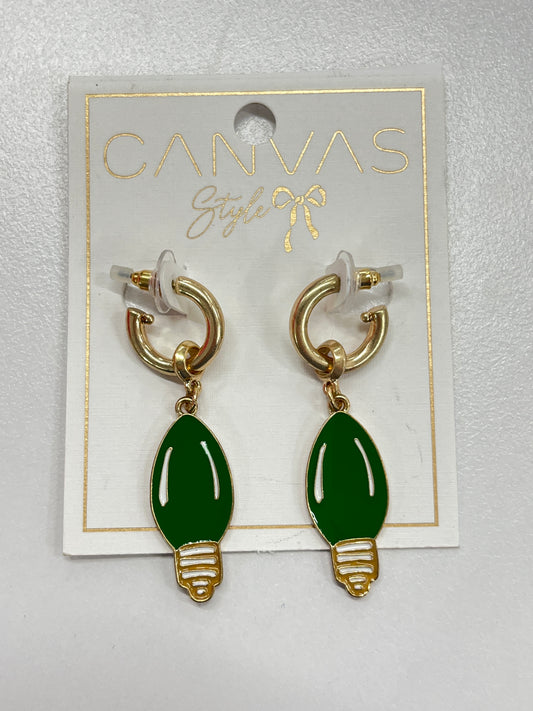Canvas Style Light Bulb Earrings in Green