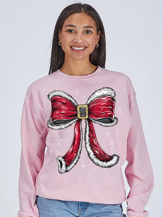Simply Southern Pink Santa Bow Sweatshirt