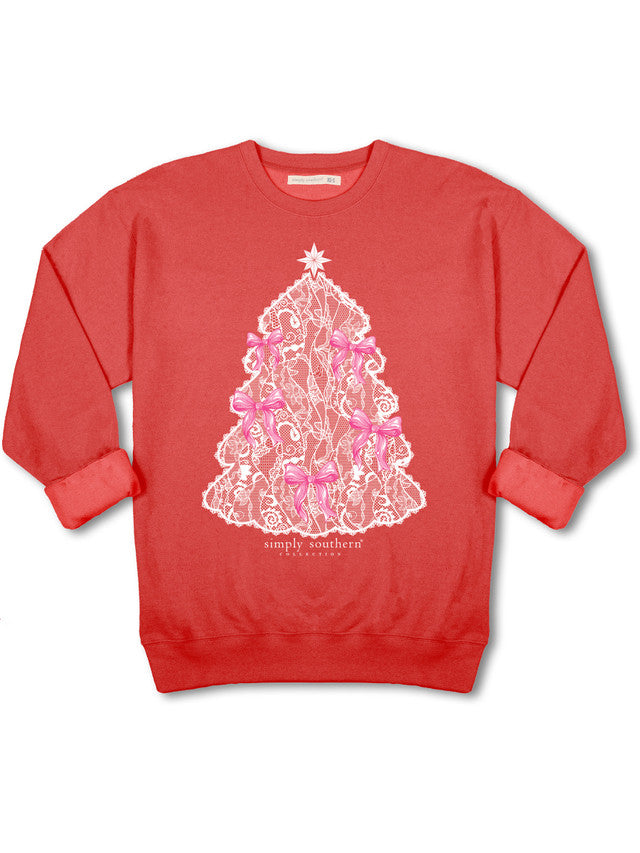 Simply Southern Red Lace Tree Crewneck