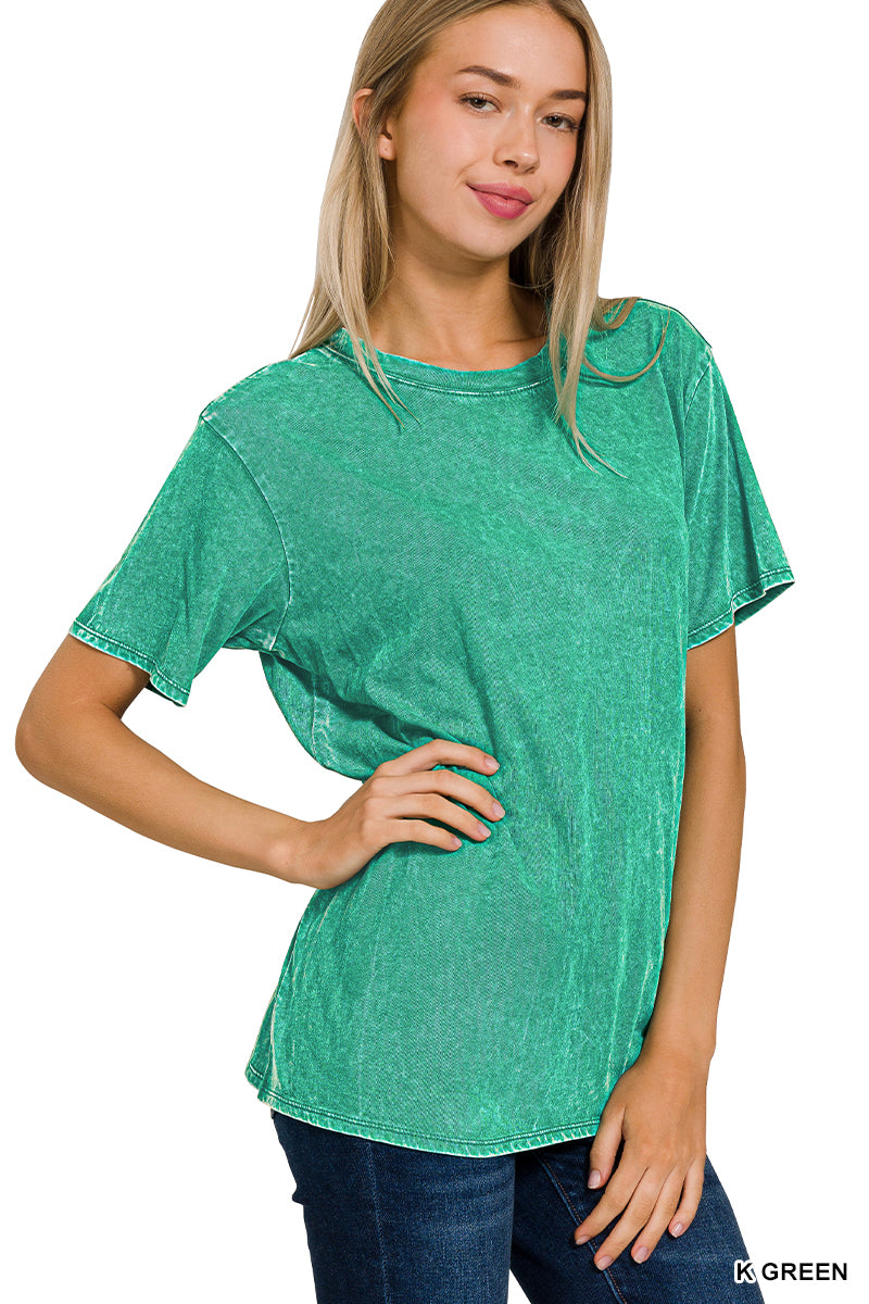 Zenana Kelly Green Washed Short Sleeve Top