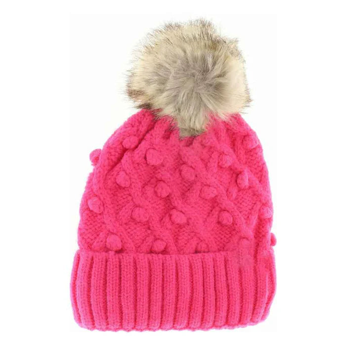 Bobble Knit Faux Fur Pom C.C Beanie
