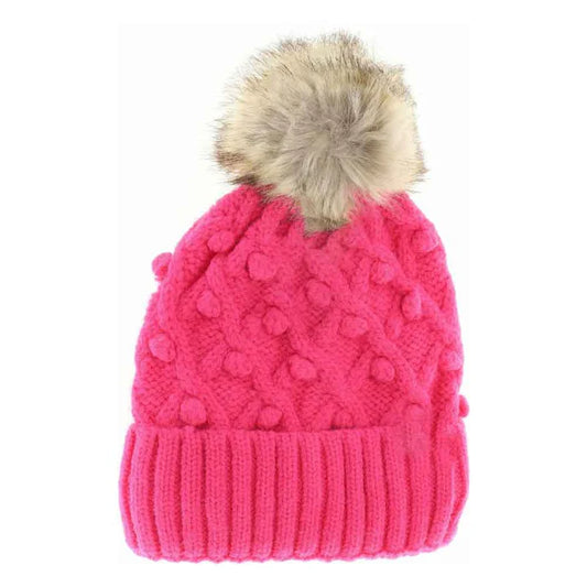 Bobble Knit Faux Fur Pom C.C Beanie