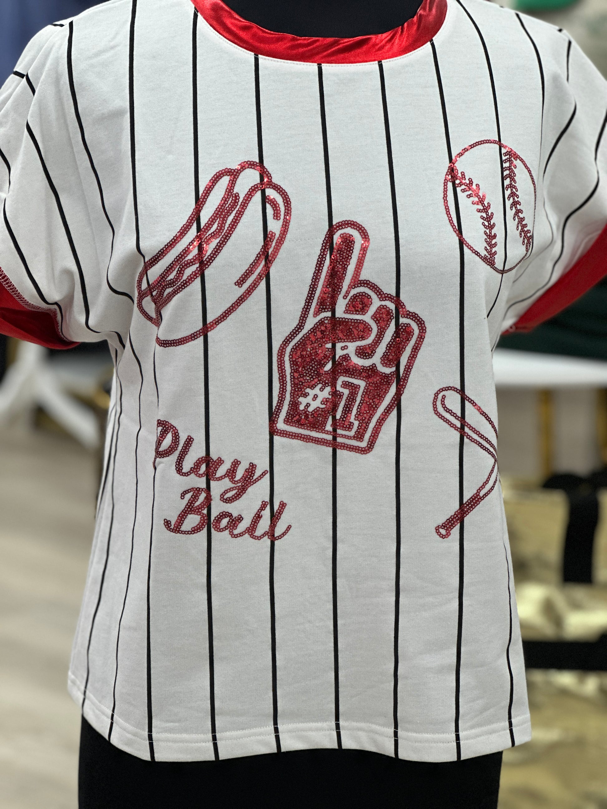 Southern Grace Sequin Baseball Striped Top