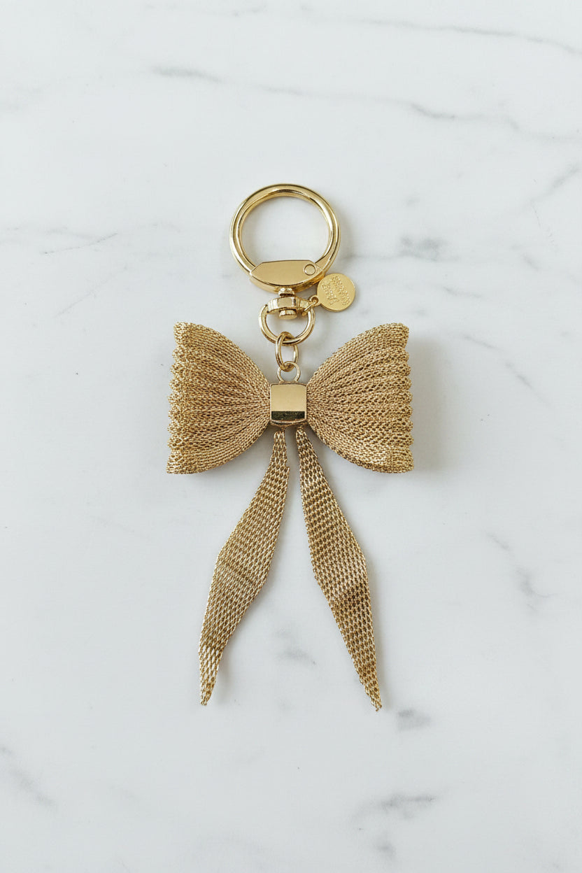 Jane Marie Gold Metal Mesh Bow Keychain