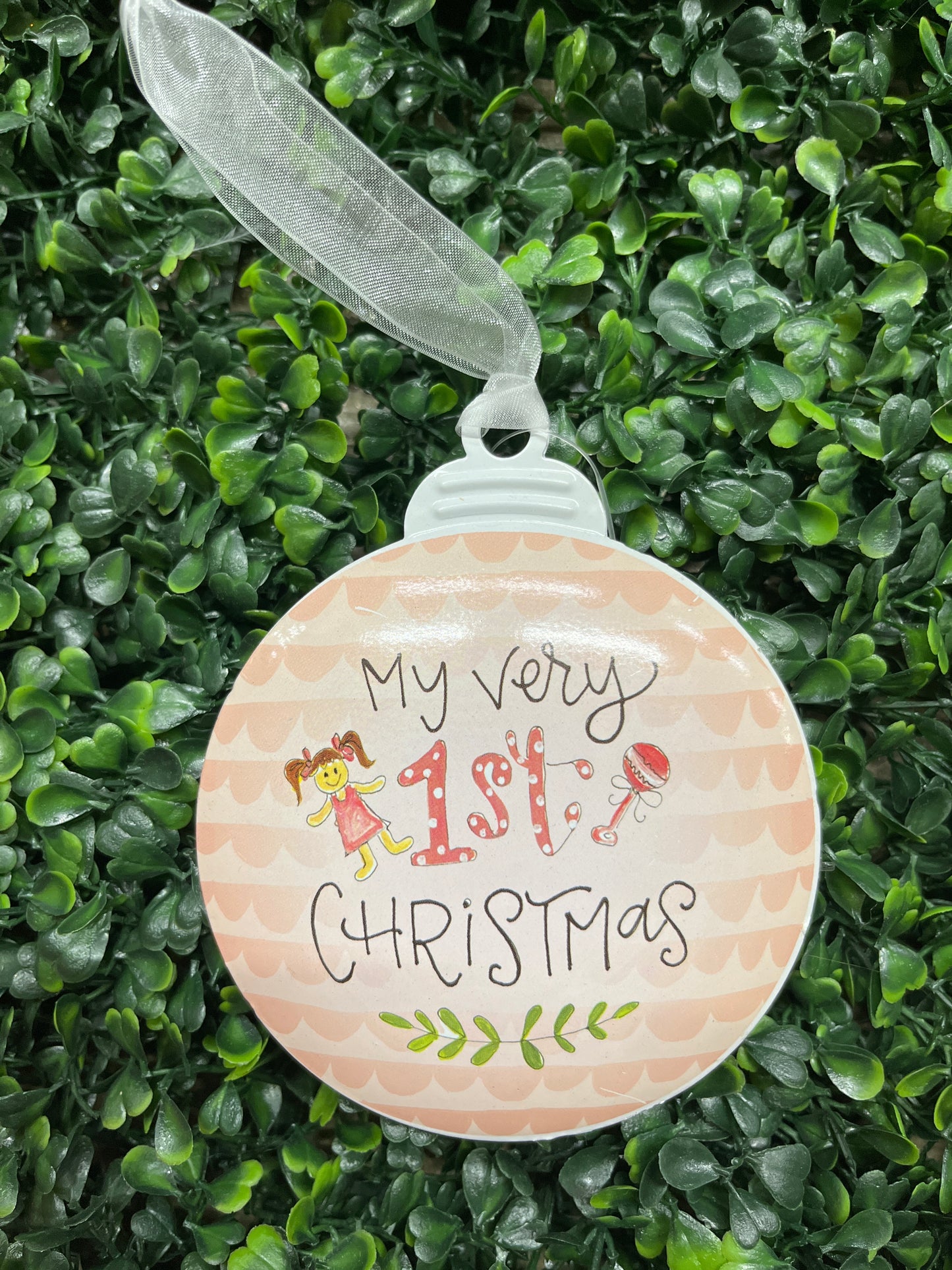 My Very First Christmas Pink Metal Ornament