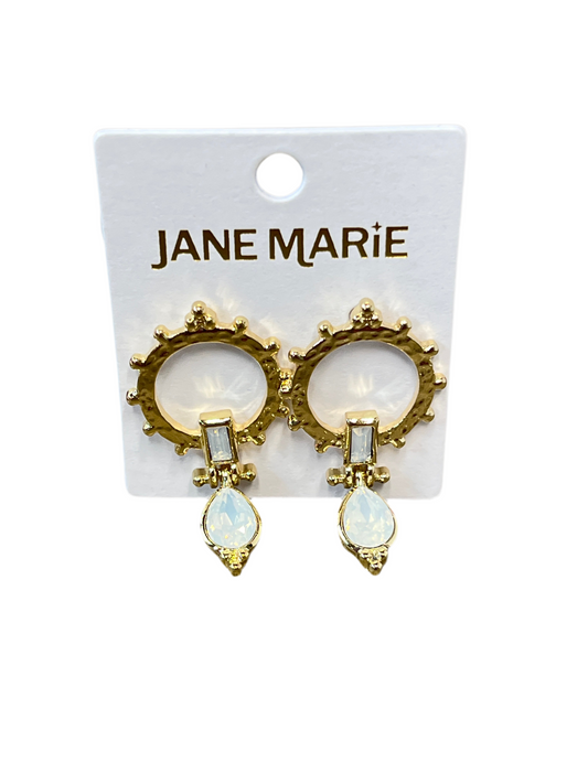 Gold & Moonstone Studded Circle Post Earrings