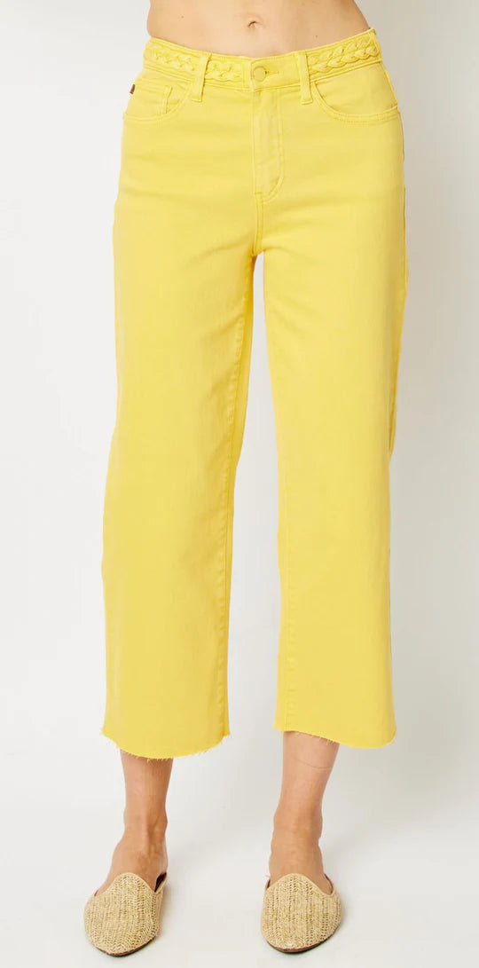 Judy Blue Yellow Braided Waist Cropped Denim