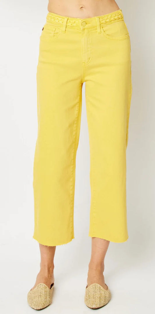 Judy Blue Yellow Braided Waist Cropped Denim