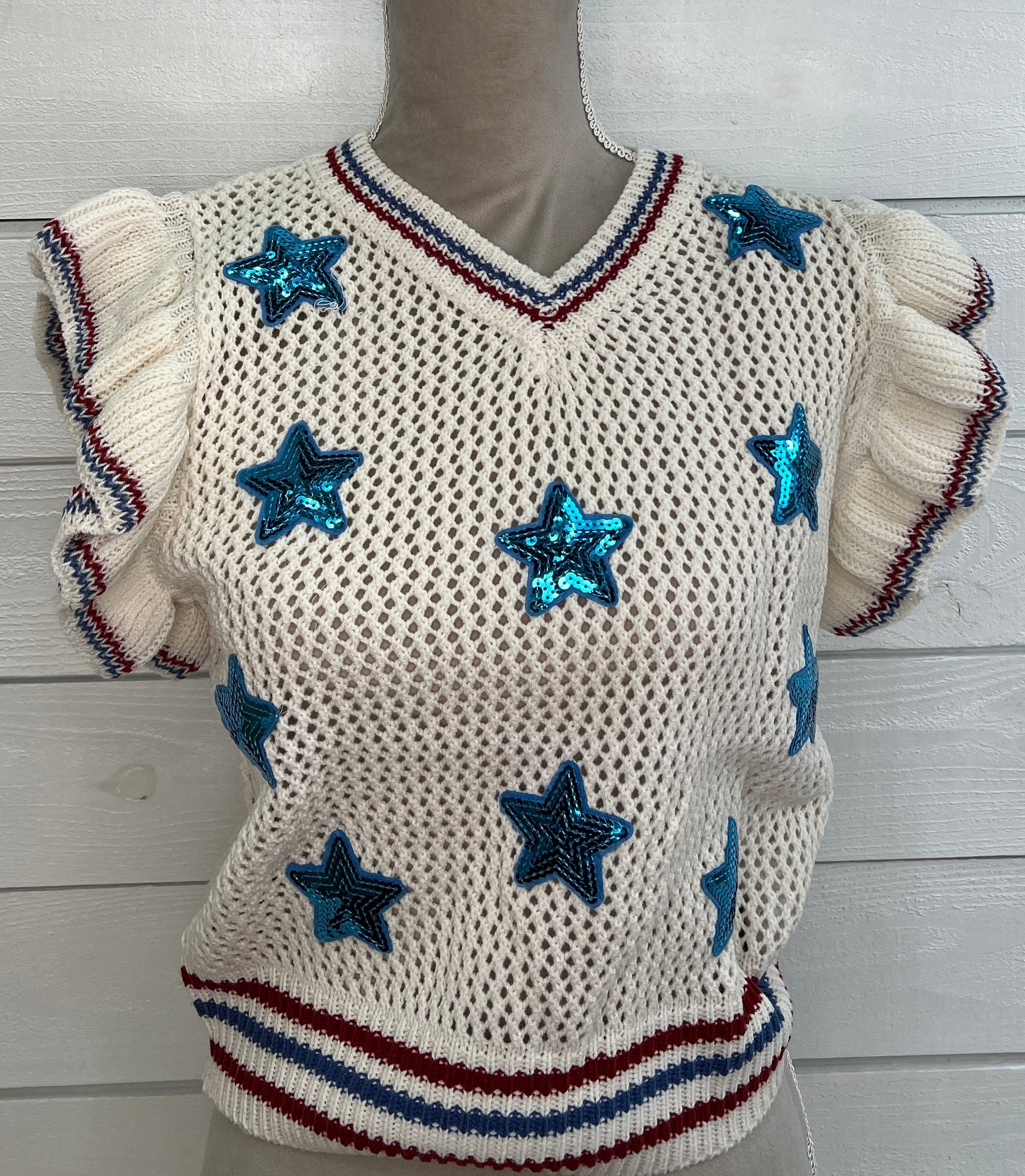 Grace + Emma Cream Knit Vest With Sequin Stars