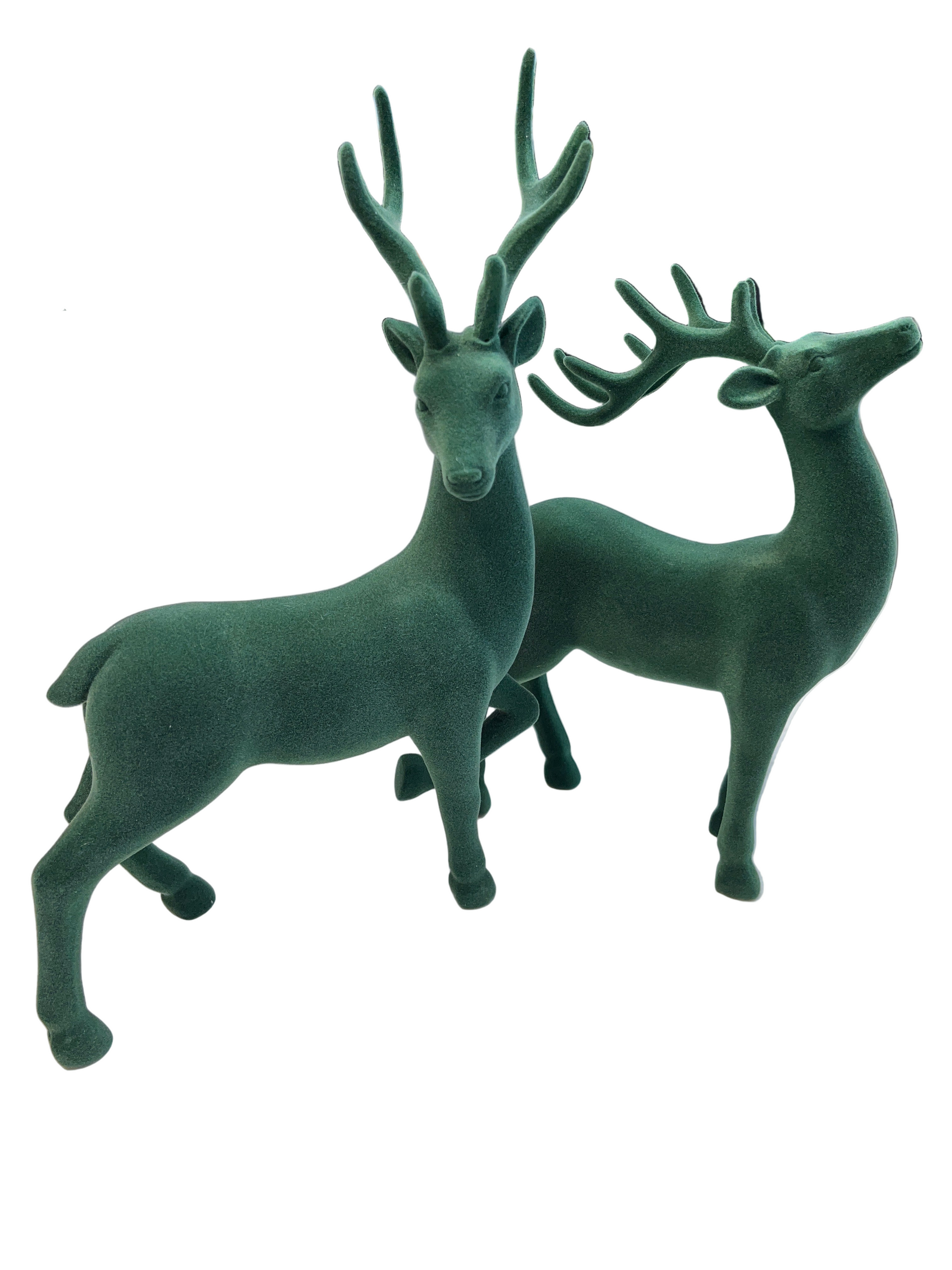 Large Green Flocked Reindeer Figurine