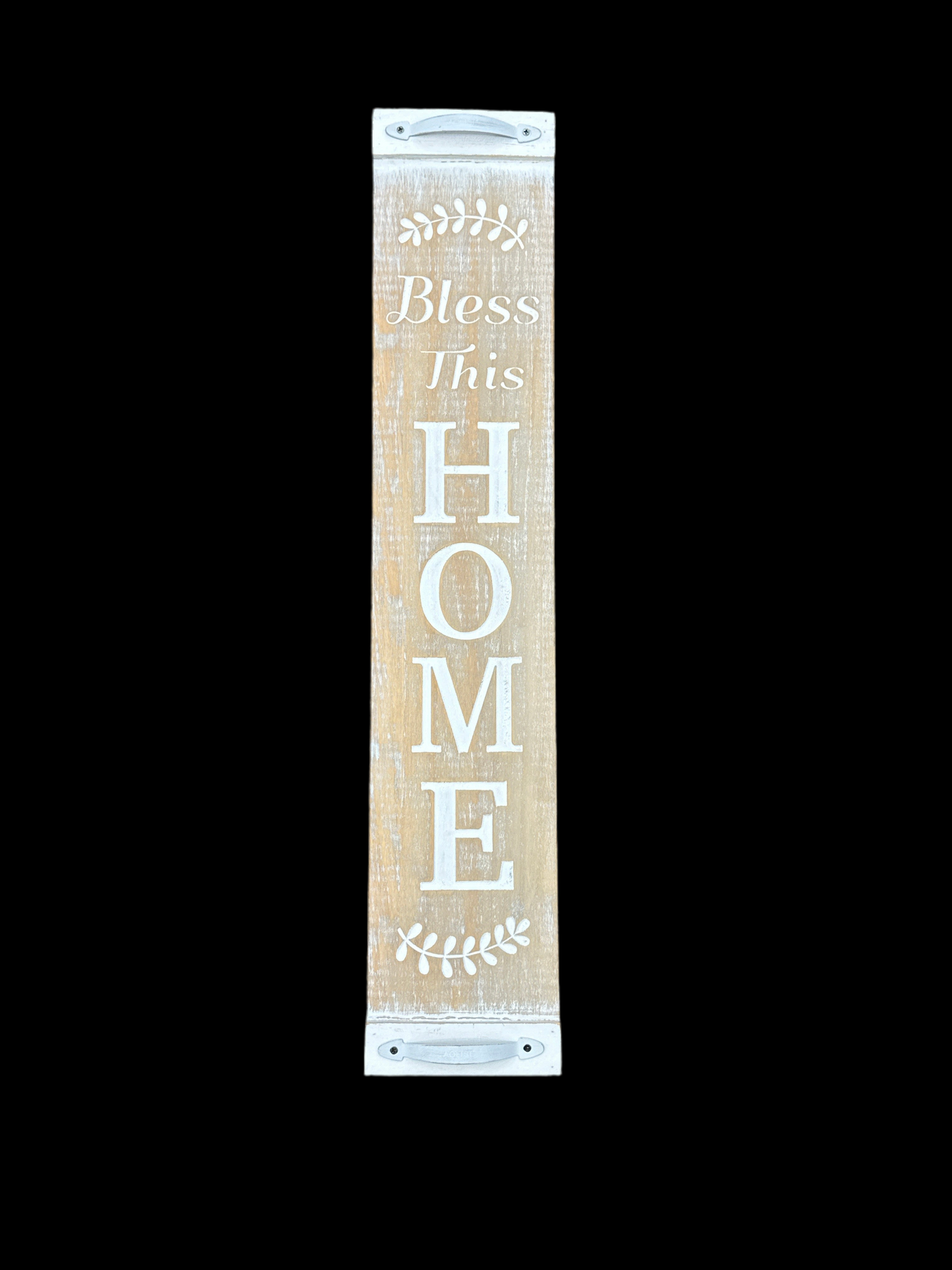 White Washed Vertical Hanging Sign With Handle Accents