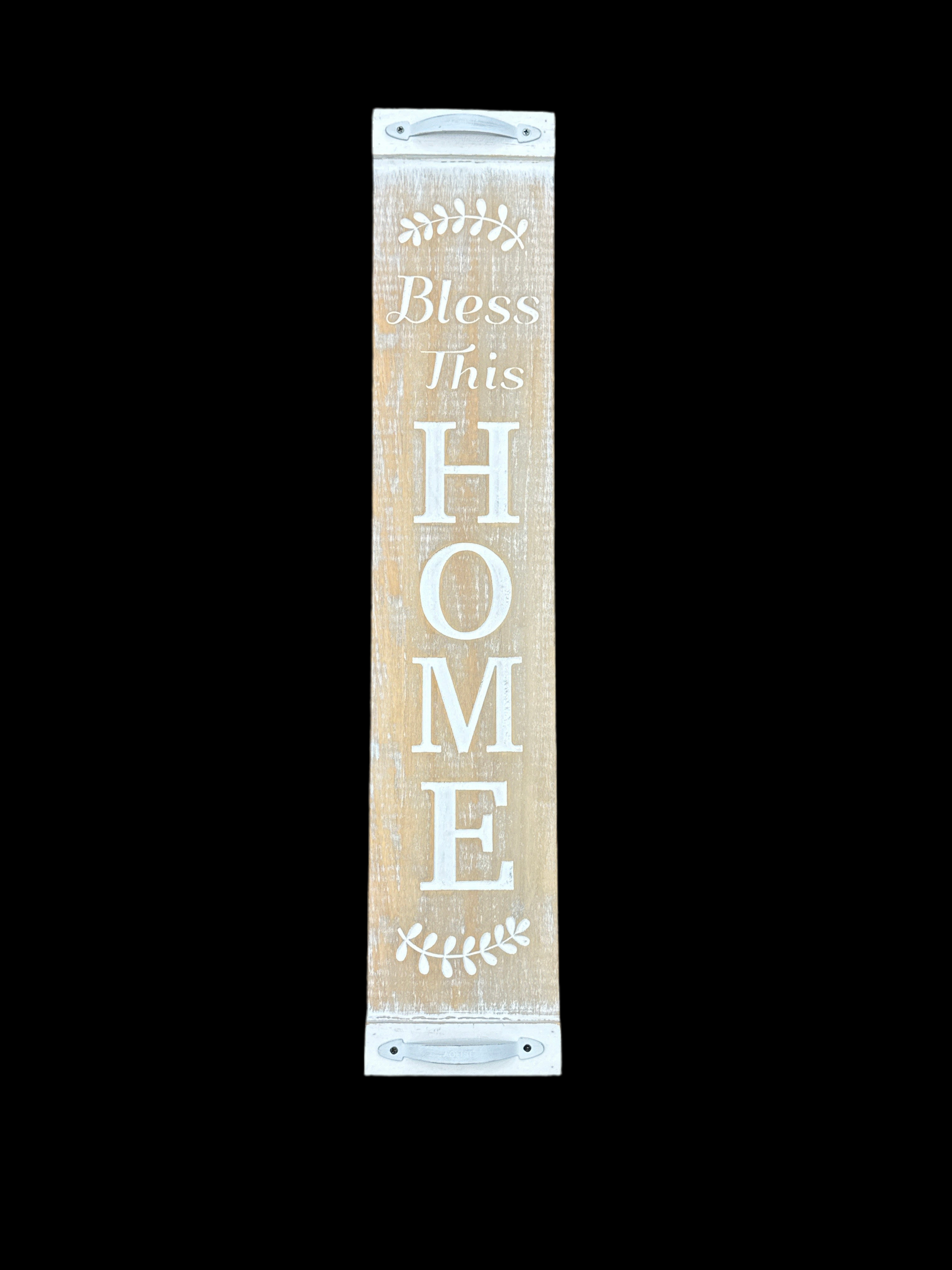 White Washed Vertical Hanging Sign With Handle Accents