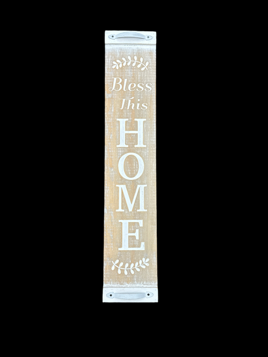 White Washed Vertical Hanging Sign With Handle Accents
