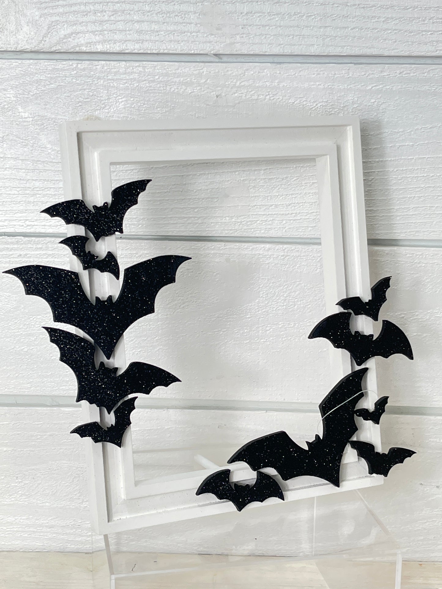 Wood Spooky Framed Wall Tabletop Art With Bats