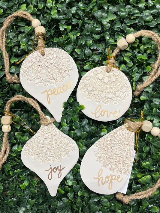 Gracious Glory Cream Ornament With Wood Beads