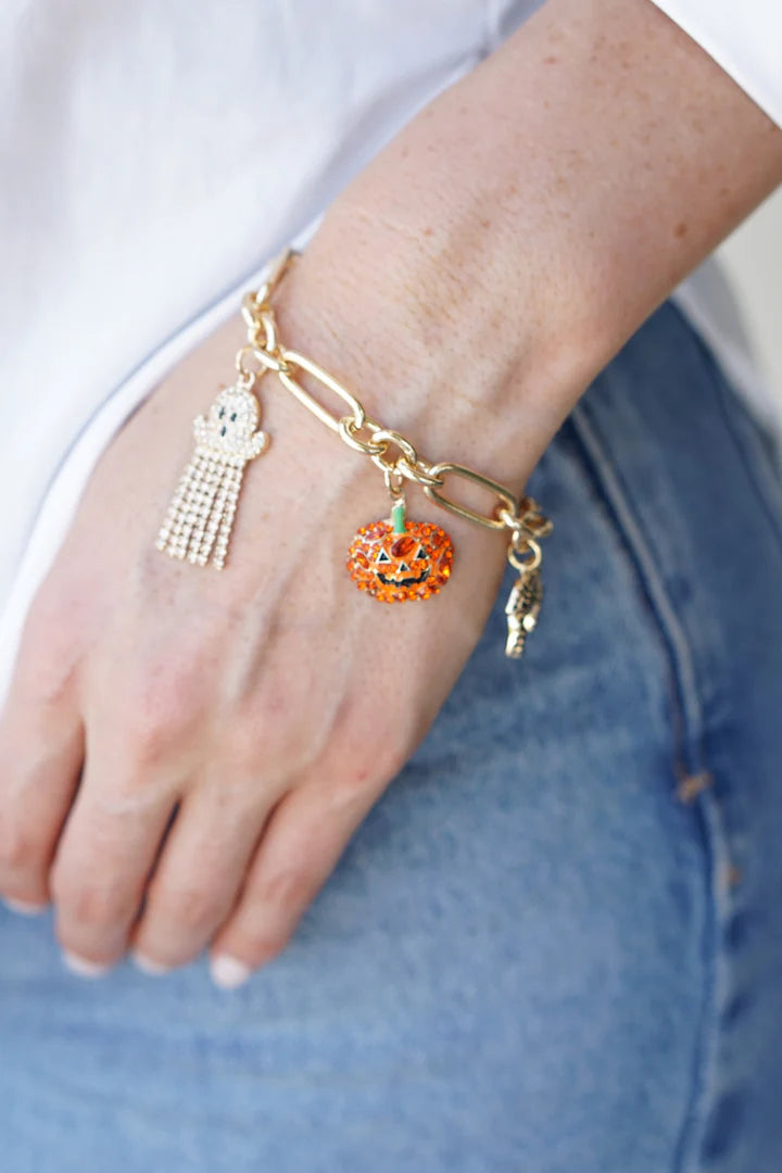 Halloween Pave Icons Charm Bracelet in Shiny Gold