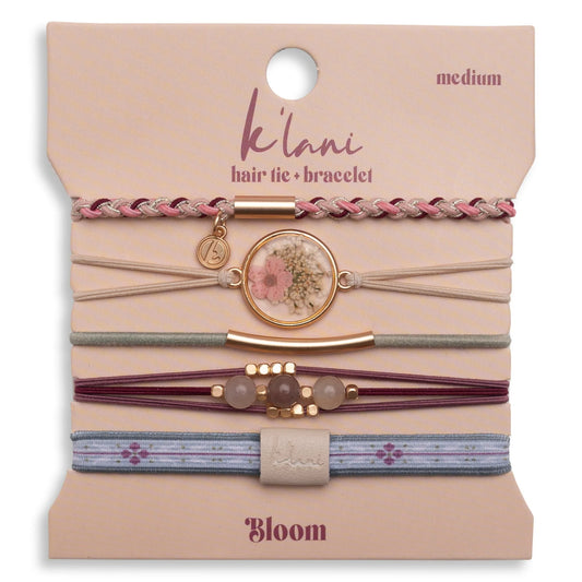 K'Lani "Bloom" Maroon & Pink with Pressed Flowers Hair Tie Bracelets