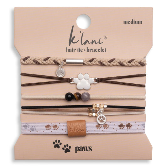 "Paws" Natural Hues with Silver & Paw Accents Hair Tie Bracelet