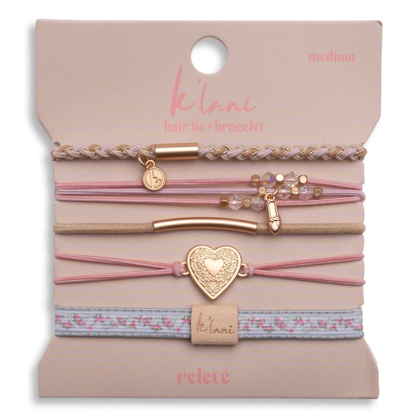 K'Lani "Relevé" Pink Floral with Ballet Slipper Hair Tie Bracelets