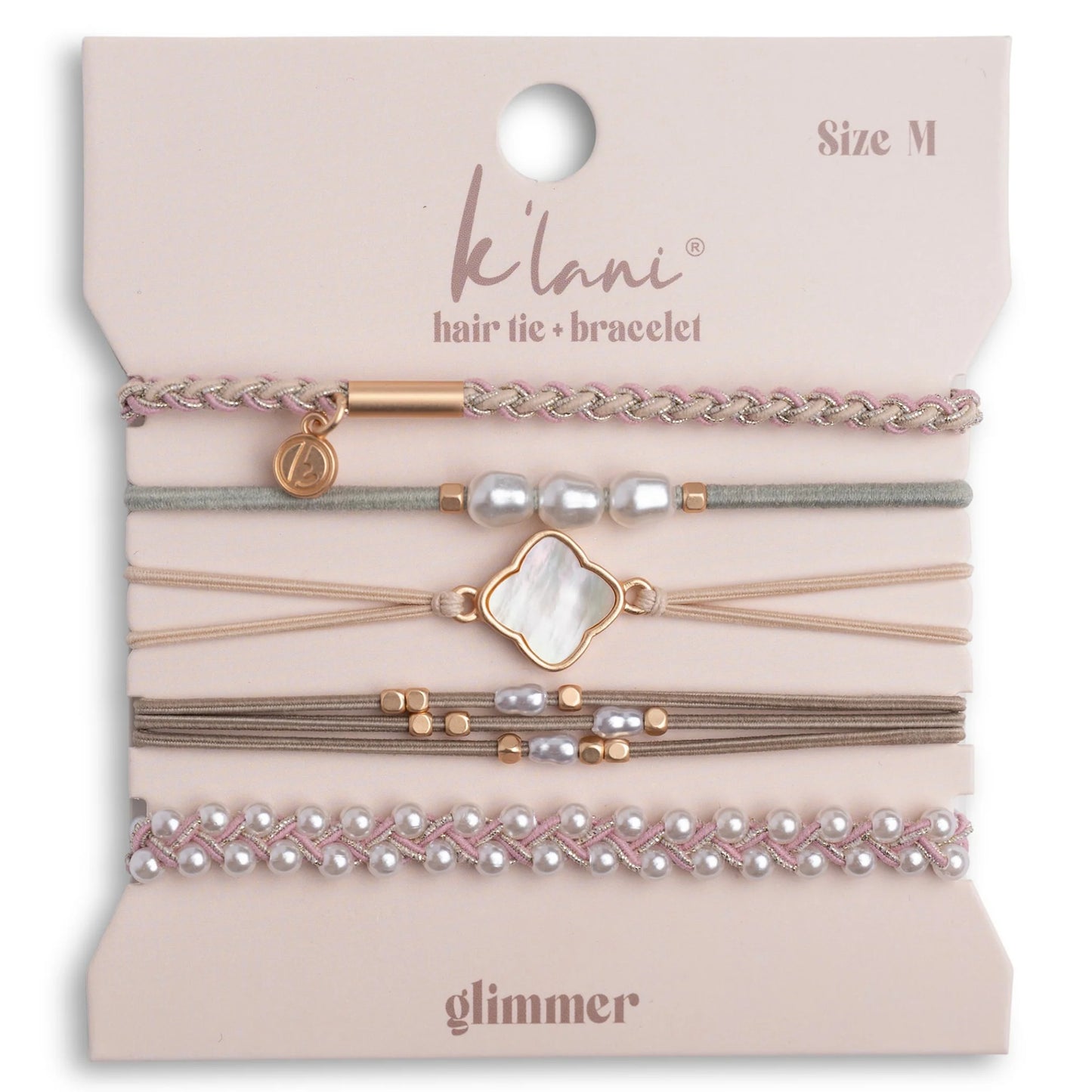 K'Lani "Glimmer" Soft Pinks with Pearl & Gold Accent Hair Tie Bracelets