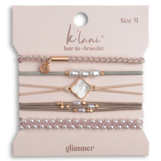 K'Lani "Glimmer" Soft Pinks with Pearl & Gold Accent Hair Tie Bracelets