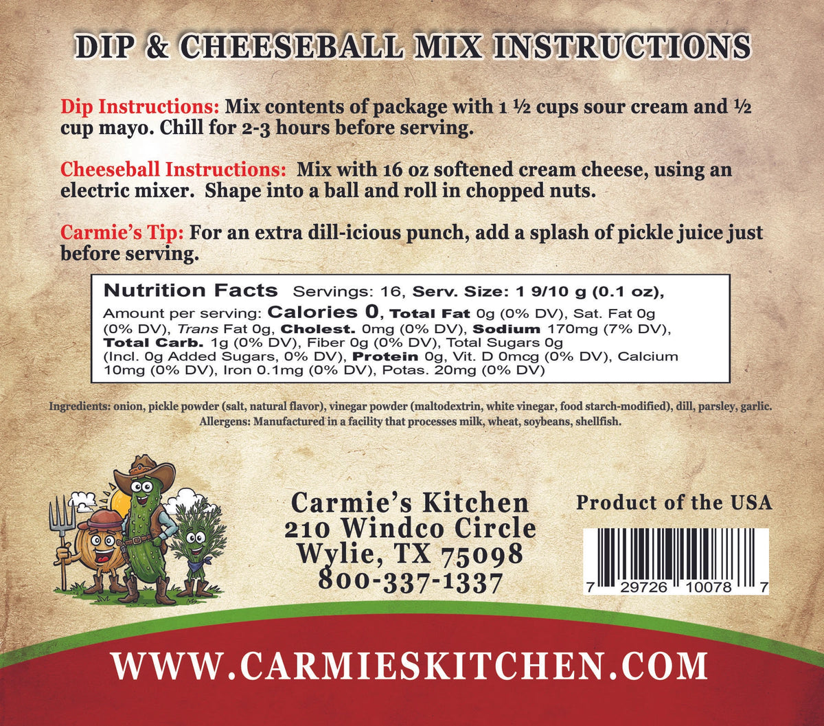 Carmie's Dill Pickle Dip Mix