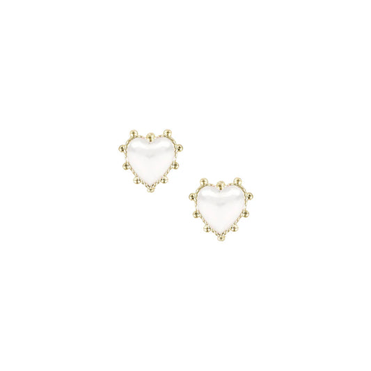 Natalie Wood Adorned Heart Stud Earring in White Enamel